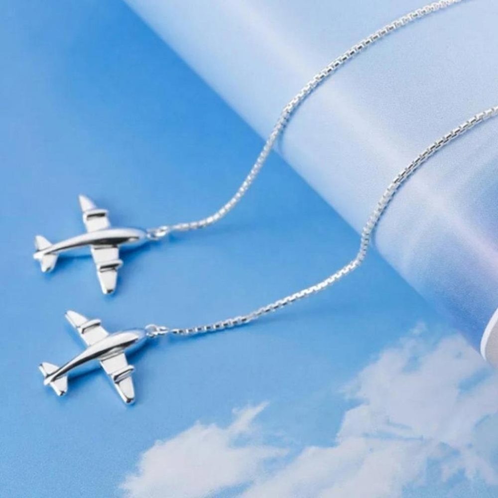 Airplane Aircraft .925 Sterling Silver‎ Feed Through Earrings